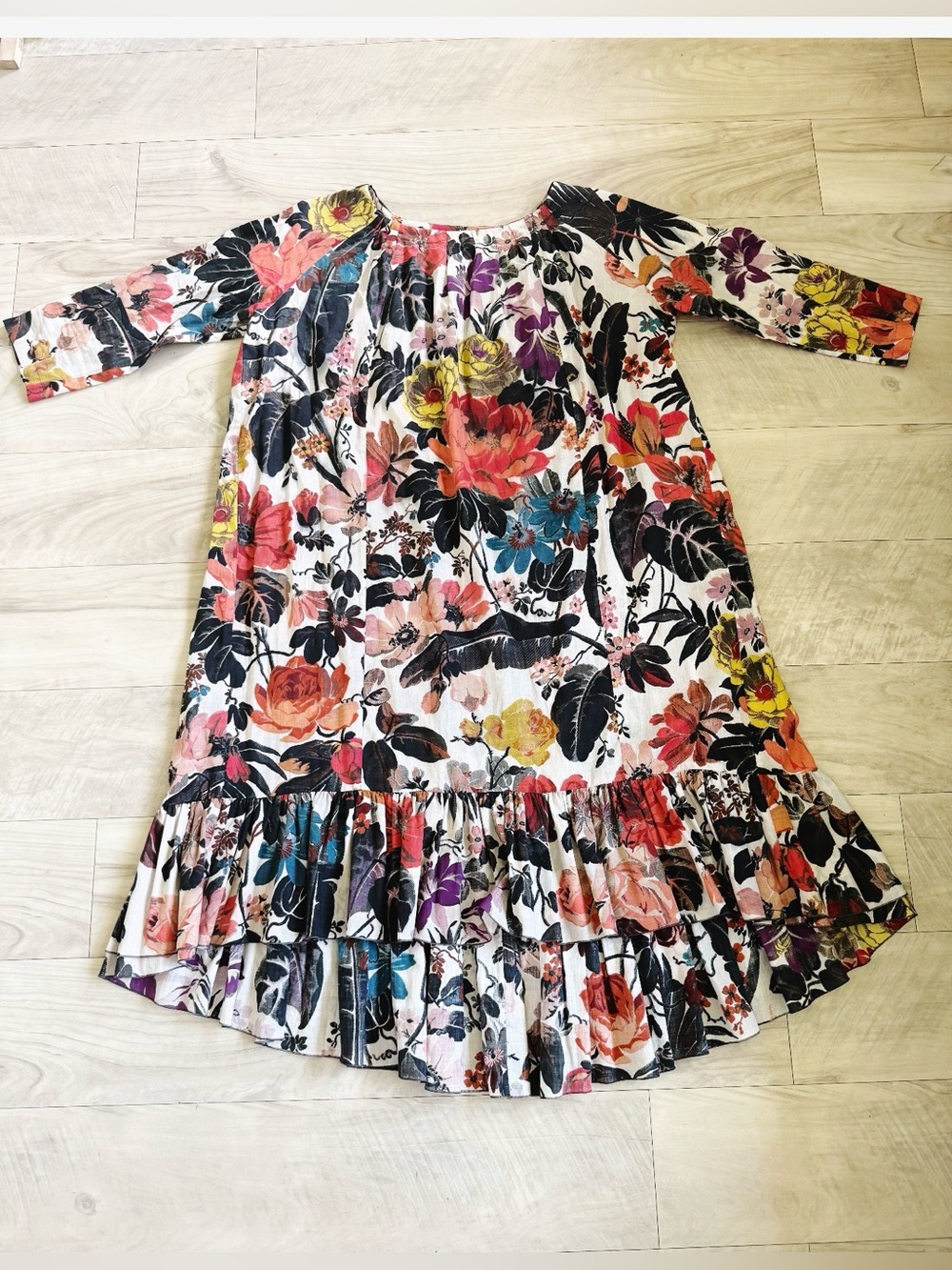Dries Van Noten Multi Floral Ruffle-Hem Midi Dress
